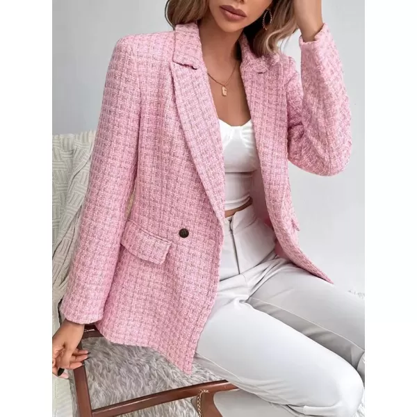 chouyatou Womens Double Breasted Tweed Blazer Jacket Business Casual Dressy Blazer Office Work SuitsPink
