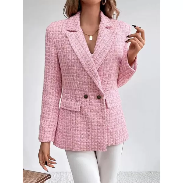 chouyatou Womens Double Breasted Tweed Blazer Jacket Business Casual Dressy Blazer Office Work SuitsPink