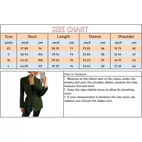 chouyatou Womens Elegant Belted Notched Lapel Open Front Office Work Blazer JacketGreen