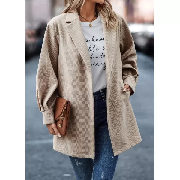 chouyatou Womens Fall Casual Business Open Front Coat Notch Lapel Office Formal Dressy Blazer JacketKhaki