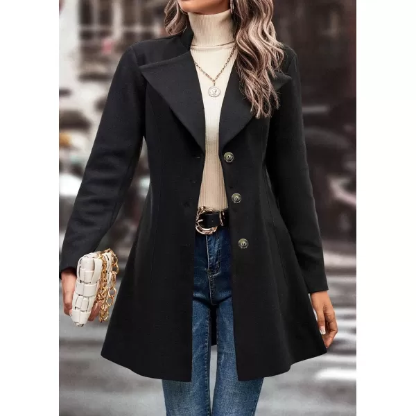 chouyatou Womens Fall Single Breasted Wool Coat Lapel Collar Office Work Dressy Blazer JacketBlack