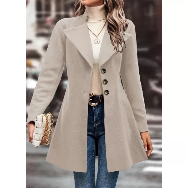 chouyatou Womens Fall Single Breasted Wool Coat Lapel Collar Office Work Dressy Blazer JacketGreyish Khaki