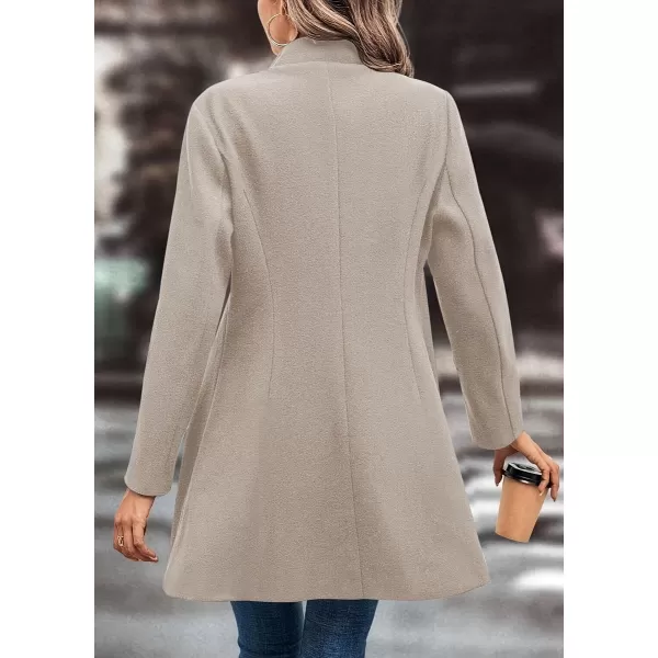 chouyatou Womens Fall Single Breasted Wool Coat Lapel Collar Office Work Dressy Blazer JacketGreyish Khaki