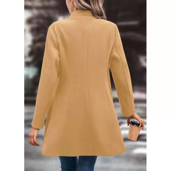 chouyatou Womens Fall Single Breasted Wool Coat Lapel Collar Office Work Dressy Blazer JacketKhaki