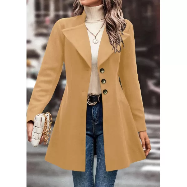 chouyatou Womens Fall Single Breasted Wool Coat Lapel Collar Office Work Dressy Blazer JacketKhaki
