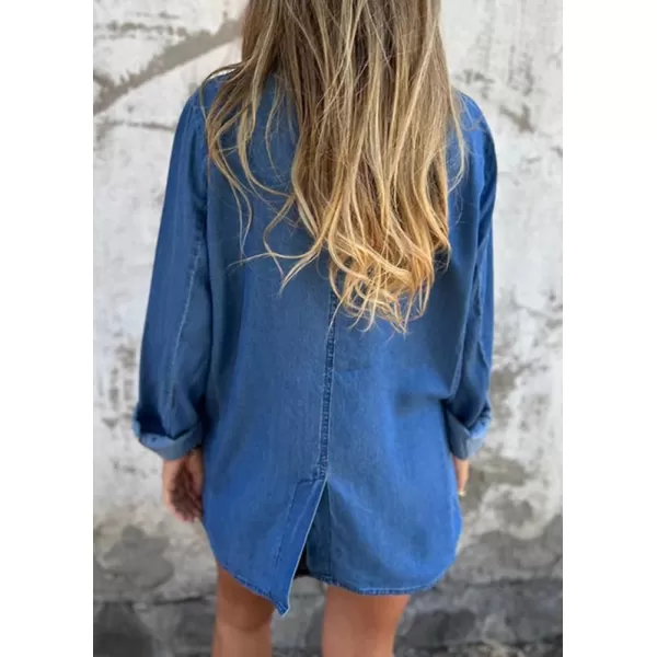 chouyatou Womens Loose Fit Notch Lapel Denim Blazer Boyfriend One Button Business Casual Jean JacketBlue