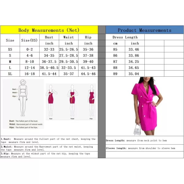 chouyatou Womens Sexy Puff Sleeve Blazer Dress Casual Lapel Double Breasted Belted Blazer Mini DressPink
