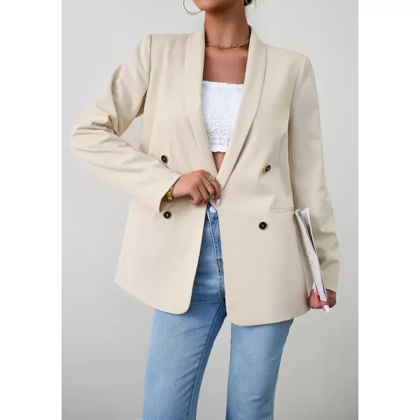 chouyatou Womens Shawl Collar Office Work Blazer Jacket Double Breasted Business Casual Blazer SuitBeige