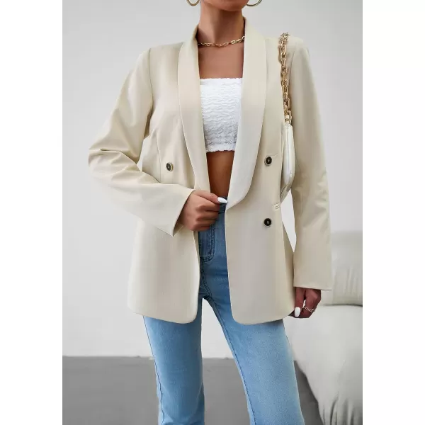 chouyatou Womens Shawl Collar Office Work Blazer Jacket Double Breasted Business Casual Blazer SuitBeige