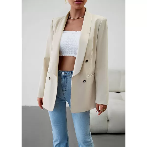 chouyatou Womens Shawl Collar Office Work Blazer Jacket Double Breasted Business Casual Blazer SuitBeige