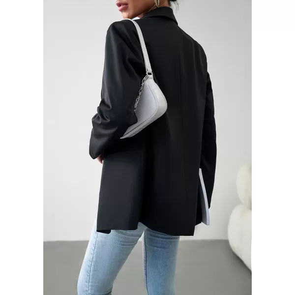 chouyatou Womens Shawl Collar Office Work Blazer Jacket Double Breasted Business Casual Blazer SuitBlack