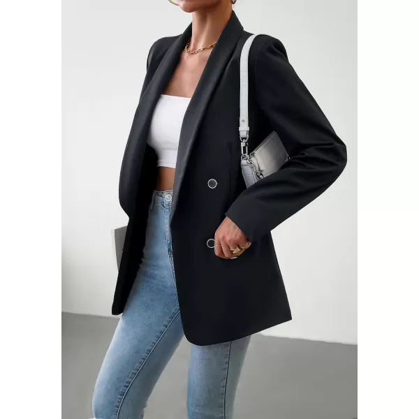 chouyatou Womens Shawl Collar Office Work Blazer Jacket Double Breasted Business Casual Blazer SuitBlack