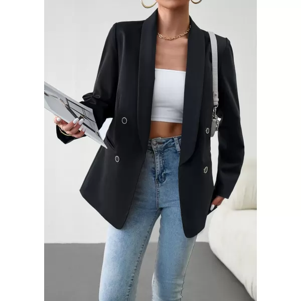 chouyatou Womens Shawl Collar Office Work Blazer Jacket Double Breasted Business Casual Blazer SuitBlack