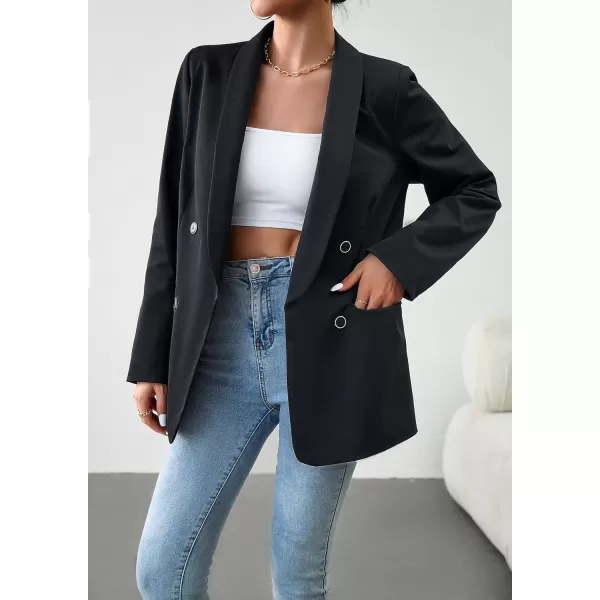 chouyatou Womens Shawl Collar Office Work Blazer Jacket Double Breasted Business Casual Blazer SuitBlack