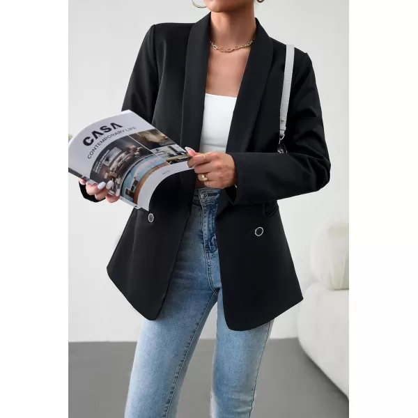 chouyatou Womens Shawl Collar Office Work Blazer Jacket Double Breasted Business Casual Blazer SuitBlack