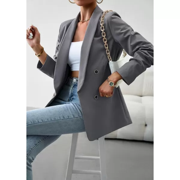 chouyatou Womens Shawl Collar Office Work Blazer Jacket Double Breasted Business Casual Blazer SuitGrey
