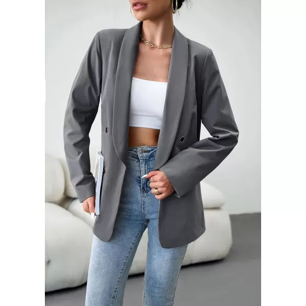 chouyatou Womens Shawl Collar Office Work Blazer Jacket Double Breasted Business Casual Blazer SuitGrey