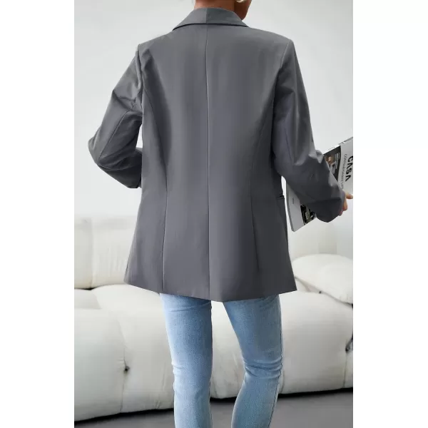 chouyatou Womens Shawl Collar Office Work Blazer Jacket Double Breasted Business Casual Blazer SuitGrey