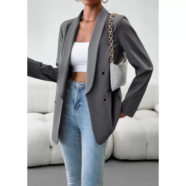 chouyatou Womens Shawl Collar Office Work Blazer Jacket Double Breasted Business Casual Blazer SuitGrey