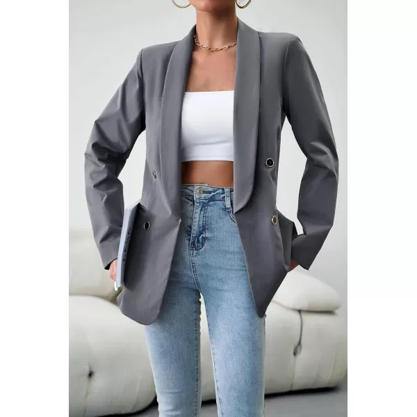 chouyatou Womens Shawl Collar Office Work Blazer Jacket Double Breasted Business Casual Blazer SuitGrey