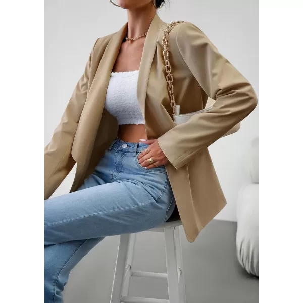 chouyatou Womens Shawl Collar Office Work Blazer Jacket Double Breasted Business Casual Blazer SuitKhaki
