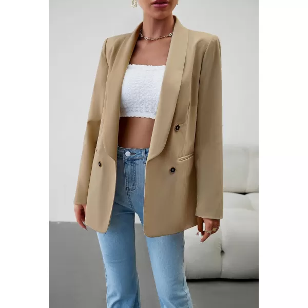 chouyatou Womens Shawl Collar Office Work Blazer Jacket Double Breasted Business Casual Blazer SuitKhaki