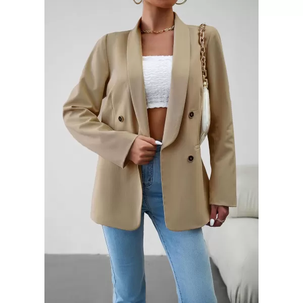 chouyatou Womens Shawl Collar Office Work Blazer Jacket Double Breasted Business Casual Blazer SuitKhaki