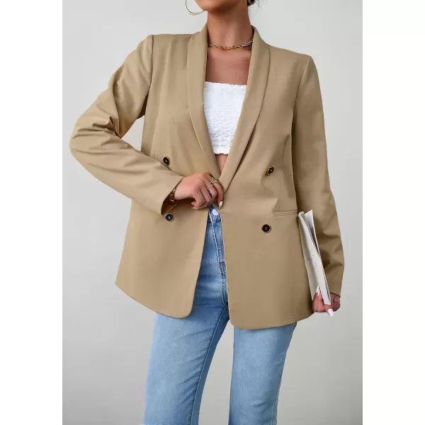 chouyatou Womens Shawl Collar Office Work Blazer Jacket Double Breasted Business Casual Blazer SuitKhaki
