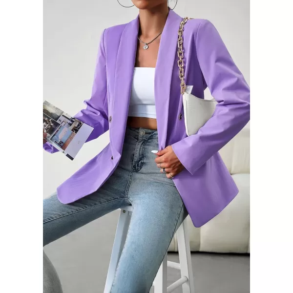 chouyatou Womens Shawl Collar Office Work Blazer Jacket Double Breasted Business Casual Blazer SuitPurple