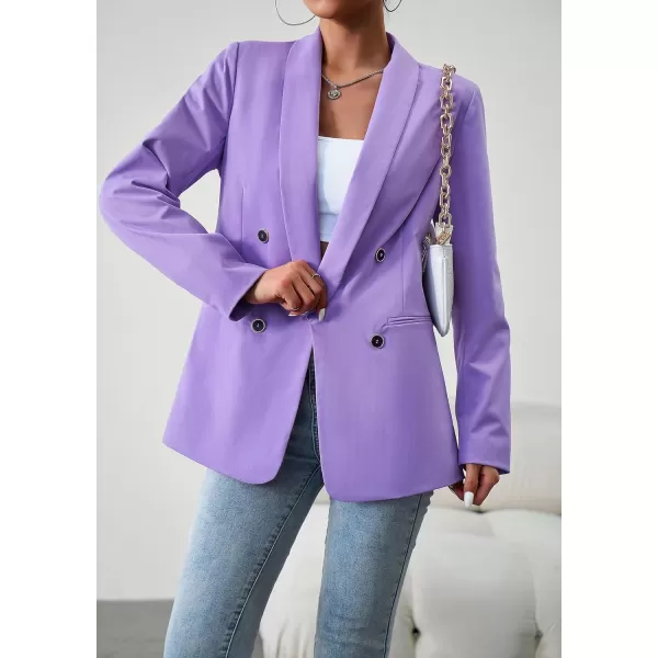 chouyatou Womens Shawl Collar Office Work Blazer Jacket Double Breasted Business Casual Blazer SuitPurple