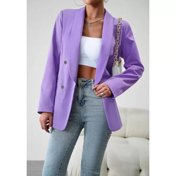 chouyatou Womens Shawl Collar Office Work Blazer Jacket Double Breasted Business Casual Blazer SuitPurple