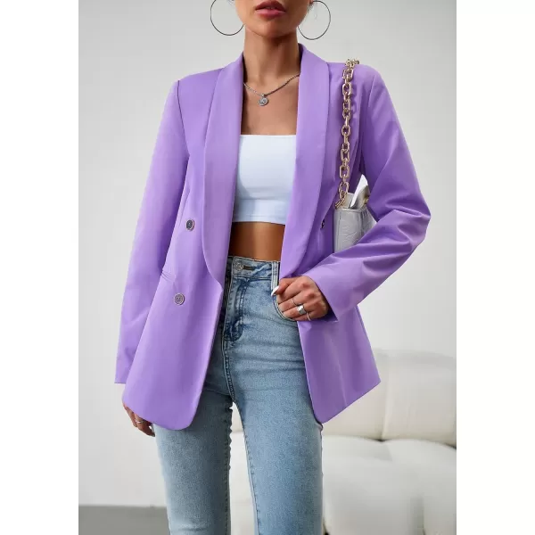 chouyatou Womens Shawl Collar Office Work Blazer Jacket Double Breasted Business Casual Blazer SuitPurple