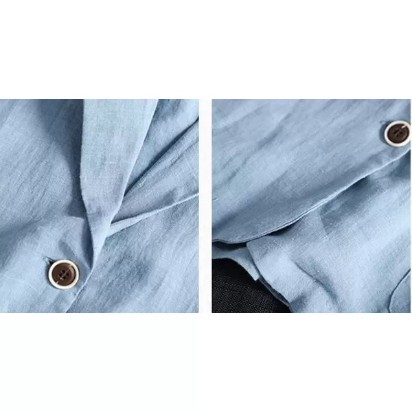 chouyatou Womens Summer Casual 2 Button Office Work Linen Blazer Jacket SuitBlue