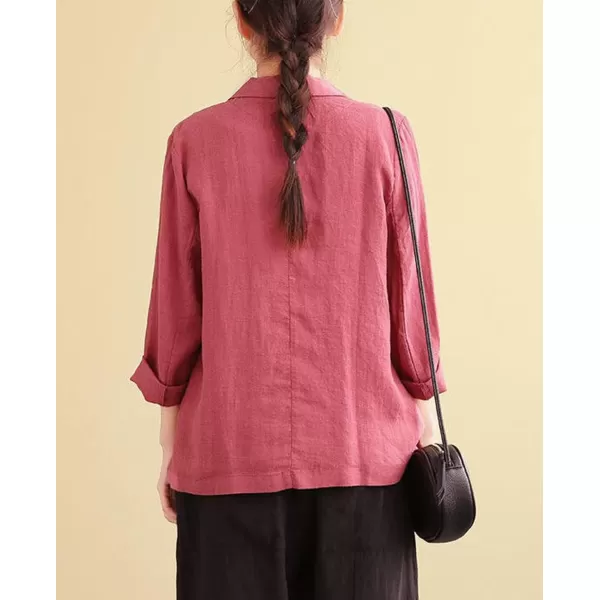 chouyatou Womens Summer Casual 2 Button Office Work Linen Blazer Jacket SuitRed