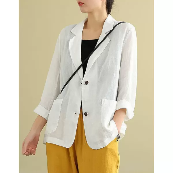 chouyatou Womens Summer Casual 2 Button Office Work Linen Blazer Jacket SuitWhite
