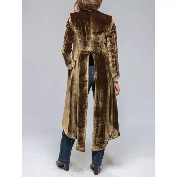 chouyatou Womens Velvet Open Front Long Trench Coat Elegant Back High Slit Blazer Suit Jacket with PocketsGolden Brown