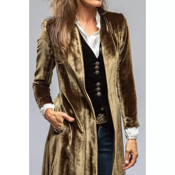 chouyatou Womens Velvet Open Front Long Trench Coat Elegant Back High Slit Blazer Suit Jacket with PocketsGolden Brown