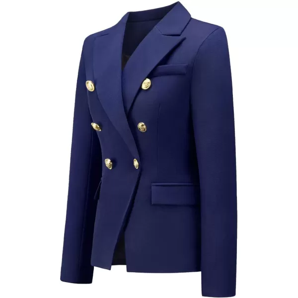 chouyatou Womens Vintage Double Breasted Slim Fit Dress Suit Blazer JacketBlue