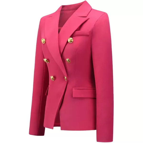 chouyatou Womens Vintage Double Breasted Slim Fit Dress Suit Blazer JacketHot Pink