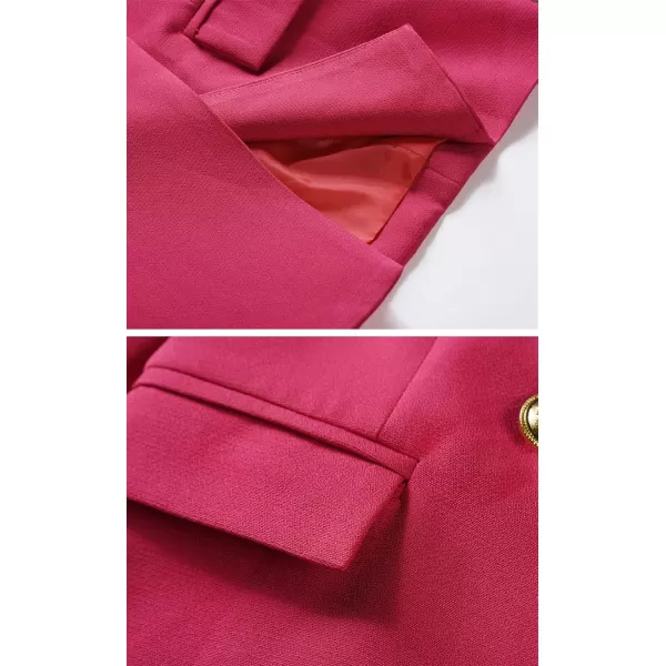 chouyatou Womens Vintage Double Breasted Slim Fit Dress Suit Blazer JacketHot Pink