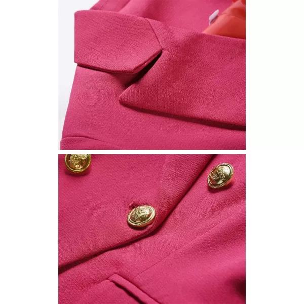 chouyatou Womens Vintage Double Breasted Slim Fit Dress Suit Blazer JacketHot Pink