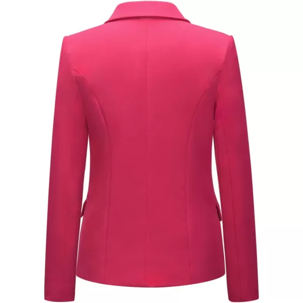 chouyatou Womens Vintage Double Breasted Slim Fit Dress Suit Blazer JacketHot Pink