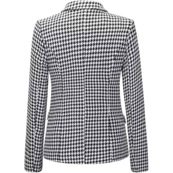 chouyatou Womens Vintage Double Breasted Slim Fit Dress Suit Blazer JacketHoundstooth