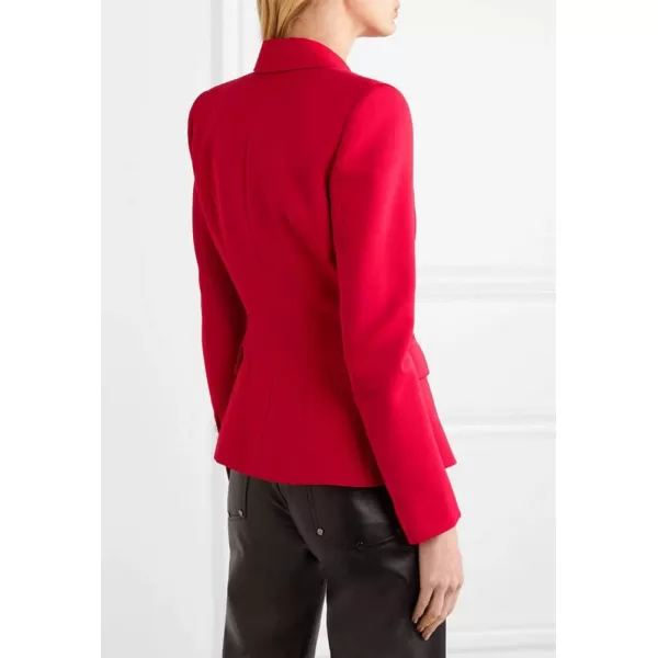 chouyatou Womens Vintage Double Breasted Slim Fit Dress Suit Blazer JacketRed