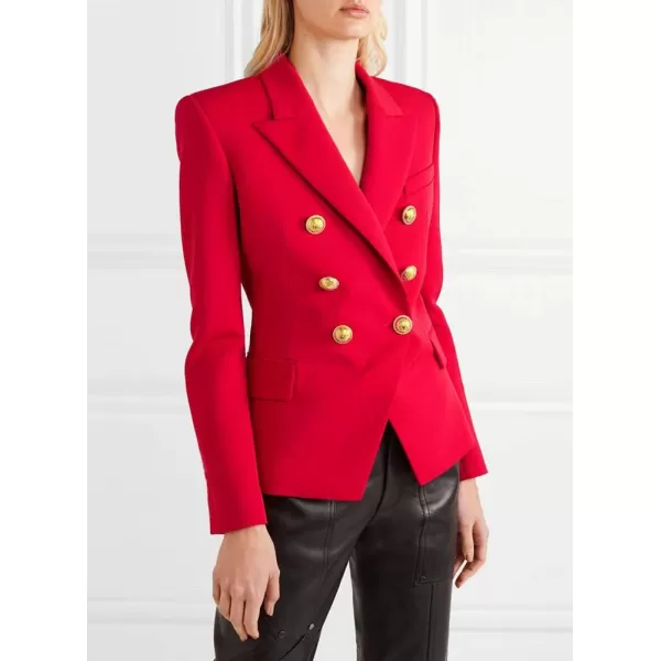 chouyatou Womens Vintage Double Breasted Slim Fit Dress Suit Blazer JacketRed