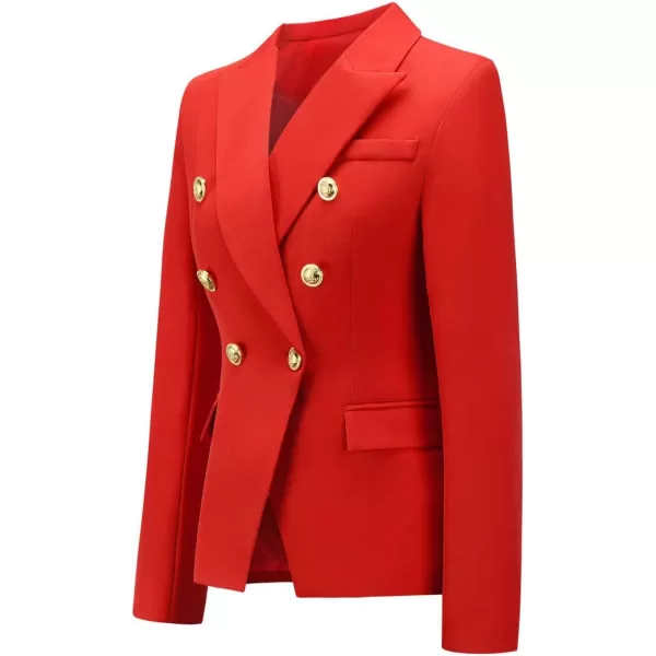 chouyatou Womens Vintage Double Breasted Slim Fit Dress Suit Blazer JacketRed
