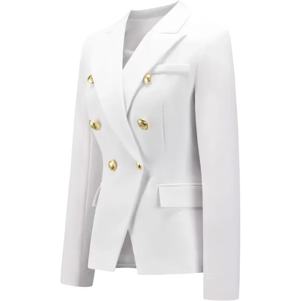 chouyatou Womens Vintage Double Breasted Slim Fit Dress Suit Blazer JacketWhite