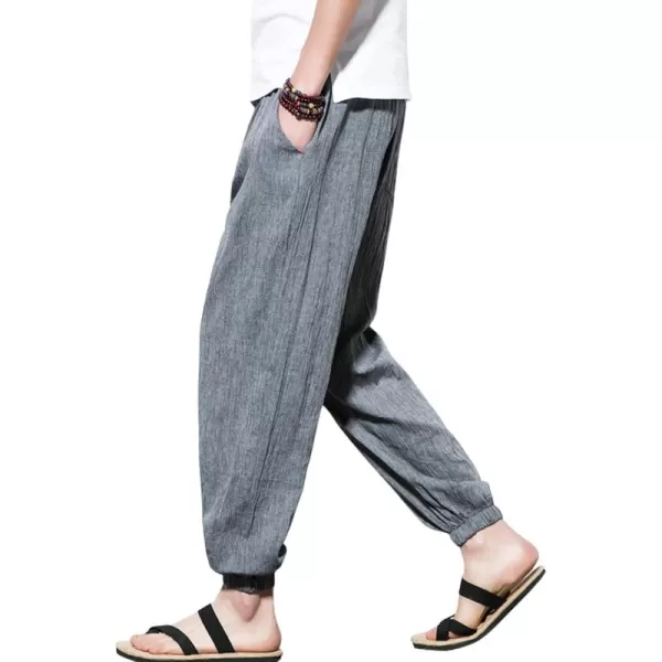 chouyatou Mens Casual Stretched Waist Relaxed Fit Lightweight Tapered Legs Linen Jogger Capri PantDark Grey
