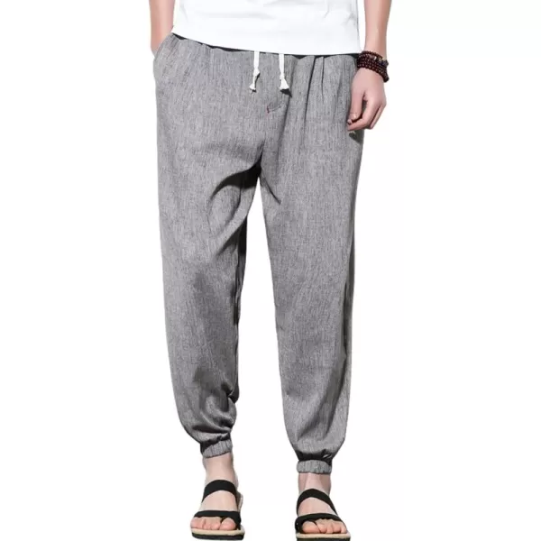 chouyatou Mens Casual Stretched Waist Relaxed Fit Lightweight Tapered Legs Linen Jogger Capri PantGrey