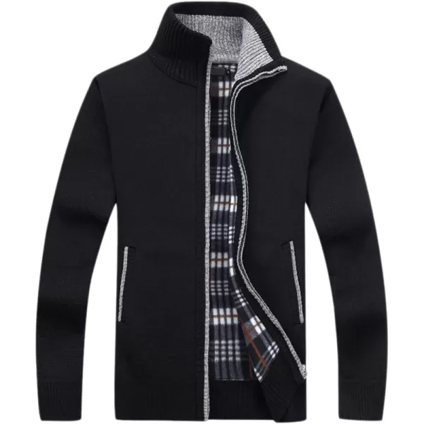 chouyatou Mens Classic Band Collar Full Zip ColorBlock Stripe Cable Knitted Cardigan Sweater CoatBblack